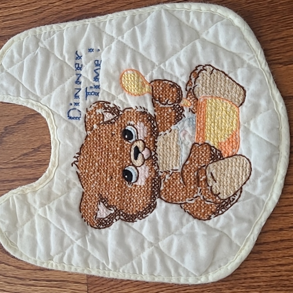 Vintage Hand Cross-Stitch Baby Bib